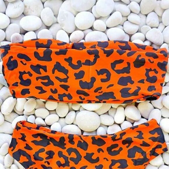 NWT XL High Waist Cheetah Bandeau Bikini Set - Picture 9 of 12